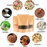 창이 있는 100PCS 크래프트 종이 봉투, 식품 보관을 위한 재밀봉 가능한 종이 봉투, 중소기업을 위한 스탠드업 종이 봉투 9*14CM