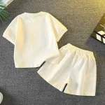 여름 아기 옷 세트 아이 소녀 만화 인쇄 짧은 소매 티셔츠 탑과 반바지 바닥 2 조각 정장 어린이 Tracksuits - 이미지 2