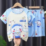 Anime Sanrio Cinnamoroll Kuromi 헬로 키티 여름 어린이 의류 세트 어린이 만화 캐주얼 Homewear 느슨한 편안한 의류 - 이미지 5