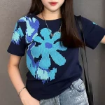 여성을 위한 코튼 여름 3D 포밍 프린트 반소매 티셔츠 세련되고 다재다능한 탑 - 이미지 3