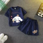 여름 아기 옷 세트 아이 소녀 만화 인쇄 짧은 소매 티셔츠 탑과 반바지 바닥 2 조각 정장 어린이 Tracksuits - 이미지 6