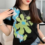 여성을 위한 코튼 여름 3D 포밍 프린트 반소매 티셔츠 세련되고 다재다능한 탑 - 이미지 4