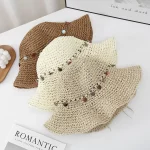 여성 여름 나들이를 위한 접이식 크로셰 라피트 밀짚모자, 자외선 차단 기능이 있는 태양 모자, 태양 모자, 태양 모자 - 이미지 4