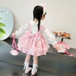 Sanrio Sanrio 마이 멜로디 어린이 코스프레 드레스 반팔 핑크 소녀 카와이 의류 공주 드레스 어린이 애니메이션 선물 - 이미지 3