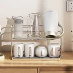 주방 스테인레스 스틸 더블 레이어 워터 컵 랙 거꾸로 매달려 찻잔 보관함 가정용 트레이 선반 - 이미지 4