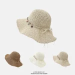 여성 여름 나들이를 위한 접이식 크로셰 라피트 밀짚모자, 자외선 차단 기능이 있는 태양 모자, 태양 모자, 태양 모자 - 이미지 5