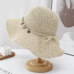 여성 여름 나들이를 위한 접이식 크로셰 라피트 밀짚모자, 자외선 차단 기능이 있는 태양 모자, 태양 모자, 태양 모자 - 이미지 2