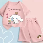 여름 아기 옷 세트 아이 소녀 만화 인쇄 짧은 소매 티셔츠 탑과 반바지 바닥 2 조각 정장 어린이 Tracksuits - 이미지 4