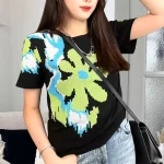 여성을 위한 코튼 여름 3D 포밍 프린트 반소매 티셔츠 세련되고 다재다능한 탑 - 이미지 2