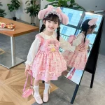 Sanrio Sanrio 마이 멜로디 어린이 코스프레 드레스 반팔 핑크 소녀 카와이 의류 공주 드레스 어린이 애니메이션 선물 - 이미지 4