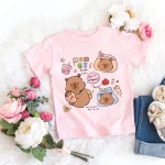 Kawaii Capybara Tshirt 어린이 어린이 티셔츠 capibara 만화 의류 키즈 소녀 소년 Capybaras T 셔츠 아기 캐주얼 탑 의류 - 이미지 5