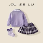 Sanrio Kuromi 마이 멜로디 어린이 코스프레 JK 스커트 2024 뉴 칼리지 스타일 니트 카디건 플리츠 스커트 3 피스 세트 스커트 - 이미지 4