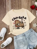 재미 있은 90s Capybara Tshirt 어린이 어린이 티셔츠 capibara 만화 옷 아이 소녀 소년 Capybaras T 셔츠 아기 캐주얼 탑 의류