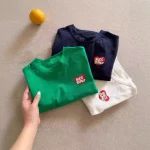 순수 코튼 어린이 티셔츠 여름 만화 프린트 반팔 남여 유행 하프 슬리브 탑 소년과 소녀를위한