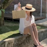 새로운 봄 여름 플랫 탑 큰 처마 보물 잔디 패션 태양 모자 야외 여행 선 스크린 비치 플랫 탑 잔디 모자 도매 - 이미지 5