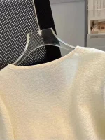 프렌치 스타일 루즈핏 반소매 스퀘어 칼라 오픈 가디건 여성 티셔츠 짧은 길이 탑 버블 슬리브 얇은 소재 - 이미지 4