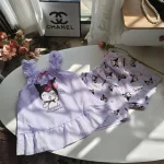 Sanrio Cinnamoroll Kuromi 어린이 소녀 의류 세트 만화 면화 소녀 귀여운 애니메이션 만화 프린트 캐미솔 탑 + 반바지 - 이미지 4