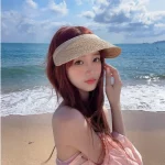 Helen Knski 여성 여름 태양 보호 모자 대형 브림 빈 탑 라피아 밀짚 모자 자외선 차단 봄 시즌 액세서리 - 이미지 2