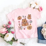 Kawaii Capybara Tshirt 어린이 어린이 티셔츠 capibara 만화 의류 키즈 소녀 소년 Capybaras T 셔츠 아기 캐주얼 탑 의류 - 이미지 3
