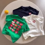 순수 코튼 어린이 티셔츠 여름 만화 프린트 반팔 남여 유행 하프 슬리브 탑 소년과 소녀를위한 - 이미지 4