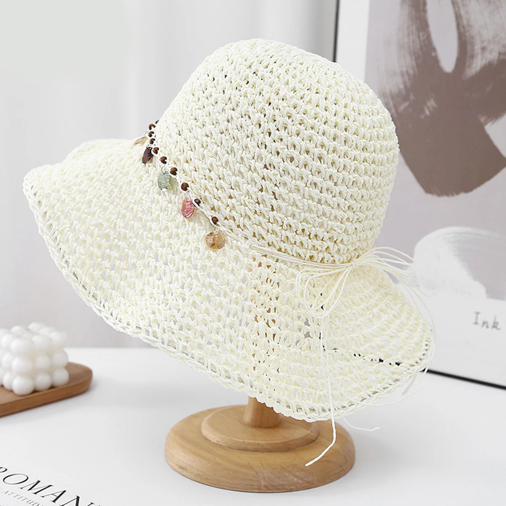 kf-Sfde6ecffea644abaa2f9a1abc14b2d1dT 여성 여름 나들이를 위한 접이식 크로셰 라피트 밀짚모자, 자외선 차단 기능이 있는 태양 모자, 태양 모자, 태양 모자 - 이미지 1