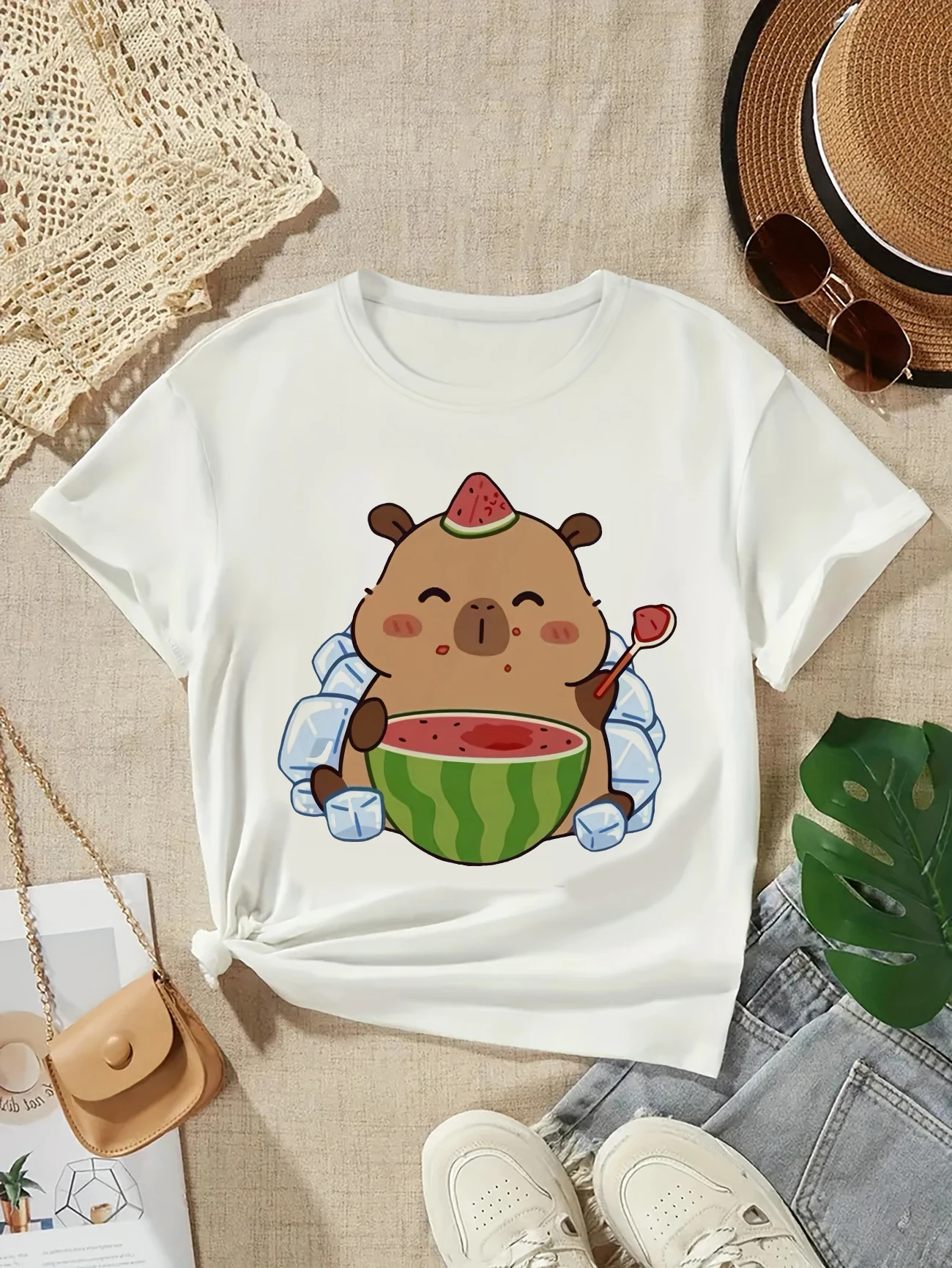 kf-S029bbbca0e2f4f329144500ef20f3ac7K 2025 카피바라 티셔츠 키즈 어린이 티셔츠 카피바라 만화 의류 키즈 소녀 소년 카피바라 티셔츠 베이비 캐주얼 탑 의류 - 이미지 1