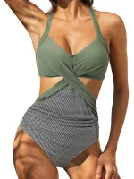 2025 솔리드 프린트 수영복 여성 홀터넥 원피스 수영복 여성 수영 Monokini Suit 패딩 비치웨어 바디 슈트 여름 - 이미지 6