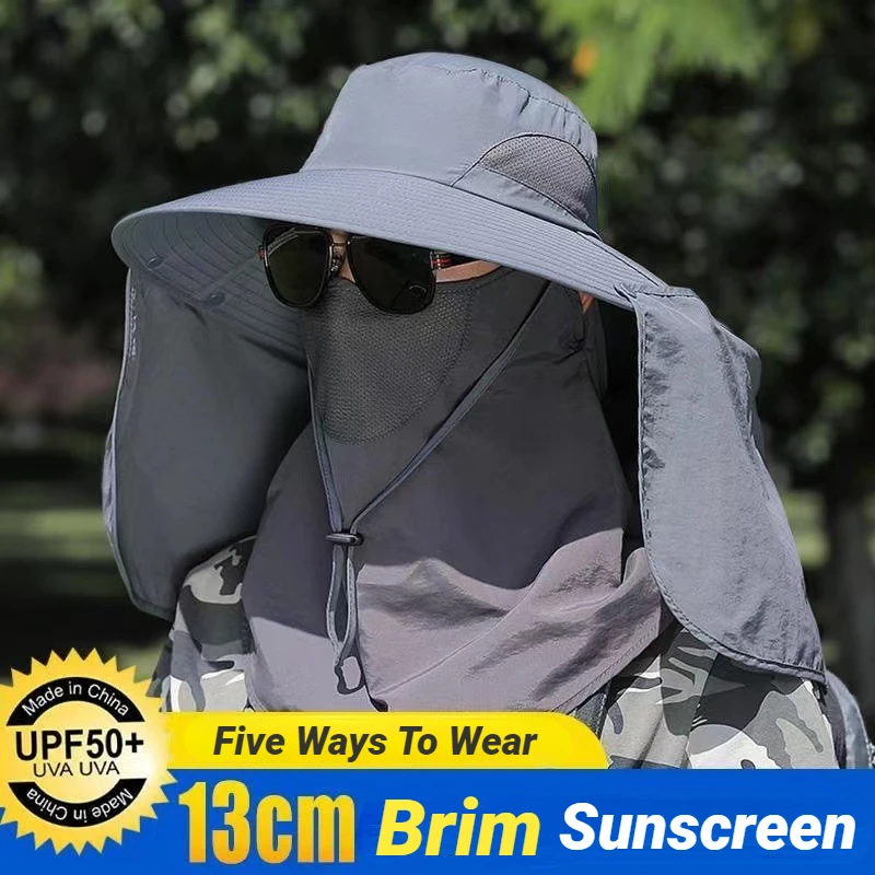 kf-S08147a5038f1497c83531766197bc76dR 자외선 차단제 낚시 모자 모기 구충제 통기성 하이킹 태양 모자 얼굴 덮음 분리형 자외선 방지 목도리 모자 빠른 건조 - 이미지 1