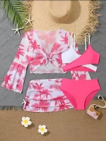 4 조각 비키니 탑 & 스커트 2025 소녀 수영복 키즈 하이 웨이스트 수영복 어린이 Bathers 수영복 수영 수영복 Beachwear - 이미지 6