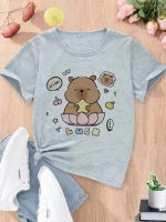 Capybara Tshirt 어린이 어린이 티셔츠 Capibara 만화 의류 아이 소녀 소년 Capybaras T 셔츠 아기 캐주얼 탑 의류 - 이미지 5