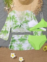 4 조각 비키니 탑 & 스커트 2025 소녀 수영복 키즈 하이 웨이스트 수영복 어린이 Bathers 수영복 수영 수영복 Beachwear - 이미지 4