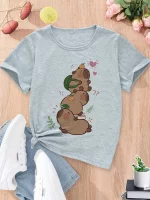 Capybara Tshirt 어린이 어린이 티셔츠 Capibara 만화 의류 아이 소녀 소년 Capybaras T 셔츠 아기 캐주얼 탑 의류 - 이미지 3