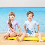 COPOZZ 어린이 원피스 수영복 만화 패턴 소녀와 소년 짧은 소매 새로운 Beachwear 어린이 휴가 여름 수영복 - 이미지 5