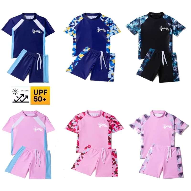 kf-S1ac5a2b3a1524c6faa202d6dec37e59dc 분할 어린이 수영복 여름 귀여운 어린이 수영복 소년 소녀 수영복 짧은 소매 빠른 건조 수영복 - 이미지 1