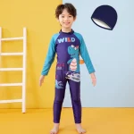 아이들을위한 귀여운 긴 소매 수영복 소년 수영복 비치 선 스크린 만화 수영복 수영 모자 어린이 서핑 슈트 - 이미지 3