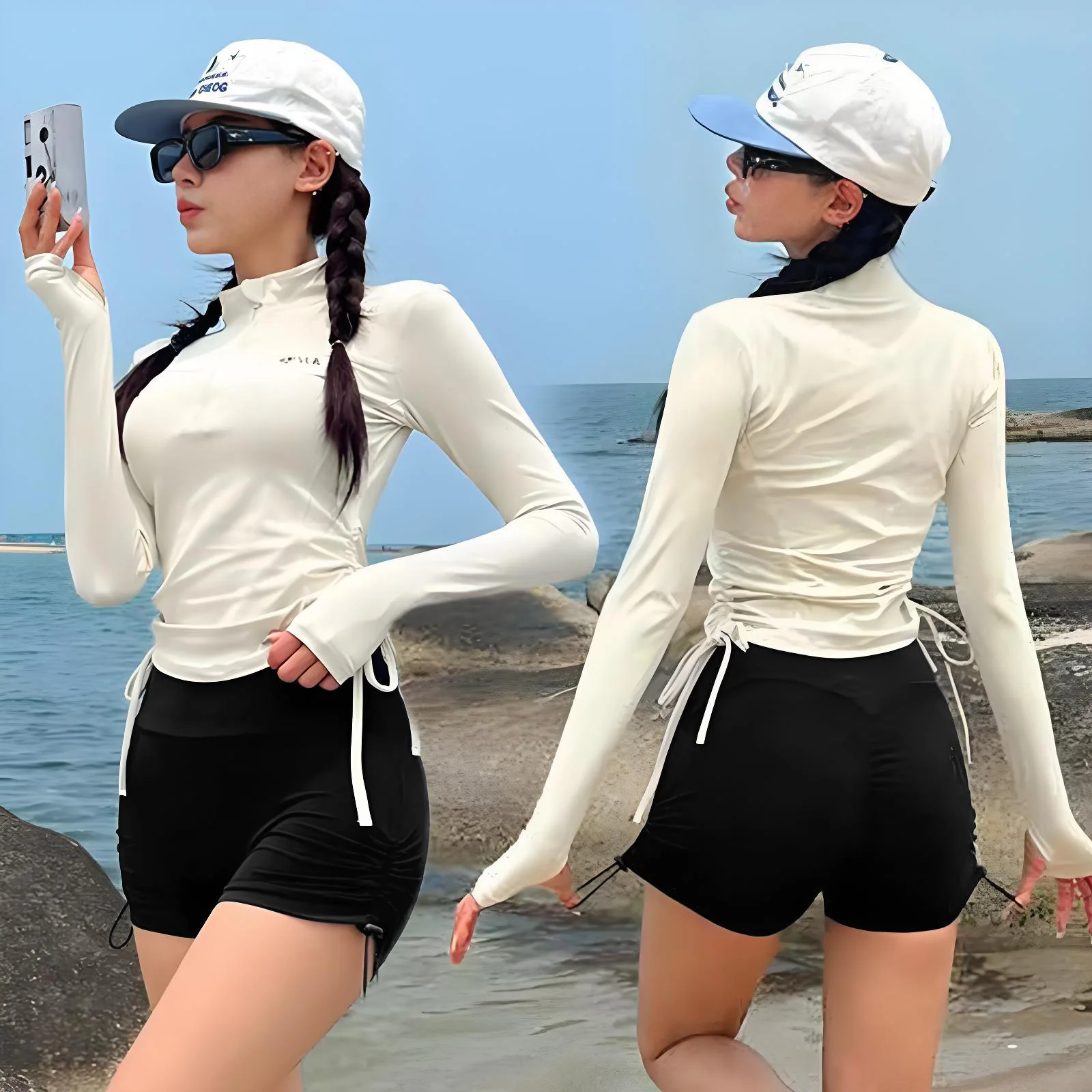 kf-S28defd0d74754224a1d9a4be433e7f7fk 여성용 투피스 운동복 수영복 긴 소매 열 자외선 차단제 슬리밍 은폐 수영 온천 슈트 피트니스 레저 - 이미지 1