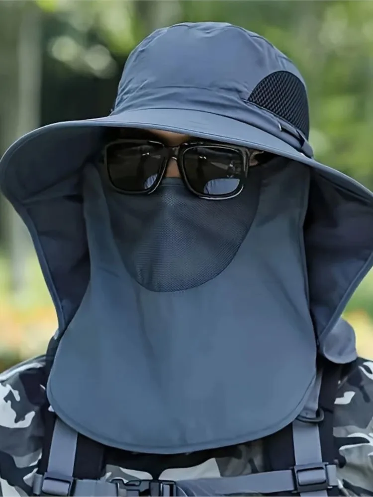 kf-S2b348ff2958a4c34afcd00984fa02c0eU 야외 어부 모자 목 커버가있는 와이드 브림 버킷 모자 남자 여름 통기성 메쉬 태양 보호 바이저 안티 UV 모자 남여 - 이미지 1