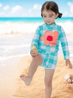 여자 투피스 수영복 긴 소매 다이빙 슈트 학생을위한 빠른 건조 UV 보호 바지 어린이 폴리 에스터 직물 수영복 - 이미지 2