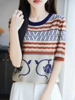 2025New 여름 반팔 오목 티셔츠 자카드 티셔츠 여성 고급 티셔츠 패션 편안한 레저 티셔츠 탑 - 이미지 4