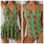 여성용 꽃 프린트 원피스 수영복 크리스크로스 스트랩 드레스 스타일 스커트 Boyshort Backless Tie-Up Bowknot Beach 수영복 - 이미지 2