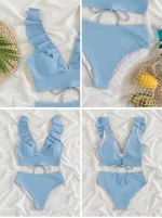 여성용 투피스 비키니 세트, 섹시한 수영복, 탱키니 패션, 프릴 비키니, 수영 세트, 여름 비치웨어 의류 - 이미지 3