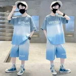 2025년 여름 10대 남아 의류 세트 아동 레터링 트레이닝복 유아 티셔츠 상의 + 루즈핏 하의 반바지 바지 4 8 10 12 14세