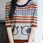 2025New 여름 반팔 오목 티셔츠 자카드 티셔츠 여성 고급 티셔츠 패션 편안한 레저 티셔츠 탑