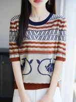 2025New 여름 반팔 오목 티셔츠 자카드 티셔츠 여성 고급 티셔츠 패션 편안한 레저 티셔츠 탑