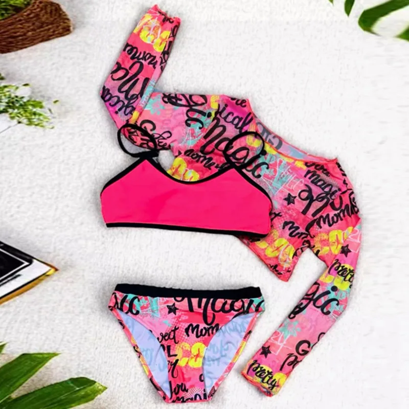 kf-S47361c0699fa42b9aab0f8d5dfdcf831S 3PCS 7-12 세 어린이 소녀의 인쇄 비키니 세트 어린이 수영복 조끼 간략한 수영복 수영복 - 이미지 1