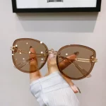 남녀공용 패션 고양이 눈 선글라스, 브랜드 디자이너, 야외 쉐이드, 여성용 그라데이션 금속 프레임 선글라스, UV400 - 이미지 3