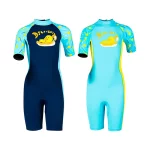 2025 New Kid 수영복 소년 소녀 Onesie Sunmmer 반팔 태양 보호 빠른 건조 원피스 수영복 (무료 수영 모자) - 이미지 5