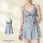 여성용 수영복 솔리드 컬러 슬리밍 원피스 드레스 스타일 보수적 인 허리 강화 슬리밍 휴가 수영복