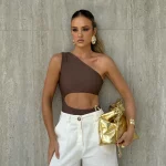 원숄더 2025 섹시한 여성 원피스 수영복, 여성 비키니, 하이웨이스트 모노키니, 수영 세트, 목욕 세트 비치웨어