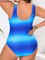 VigoJany 2025 블루 그라디언트 플러스 사이즈 수영복 여성 스트랩 업 대형 원피스 수영복 여름 해변 통통한 수영복 - 이미지 6